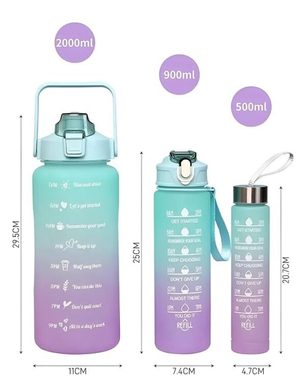 0025 Motivational Silicone Water Bottle 3 in 1 Set – Pack of 3 in Multiple Shades and Sizes for Fitness - Image 5