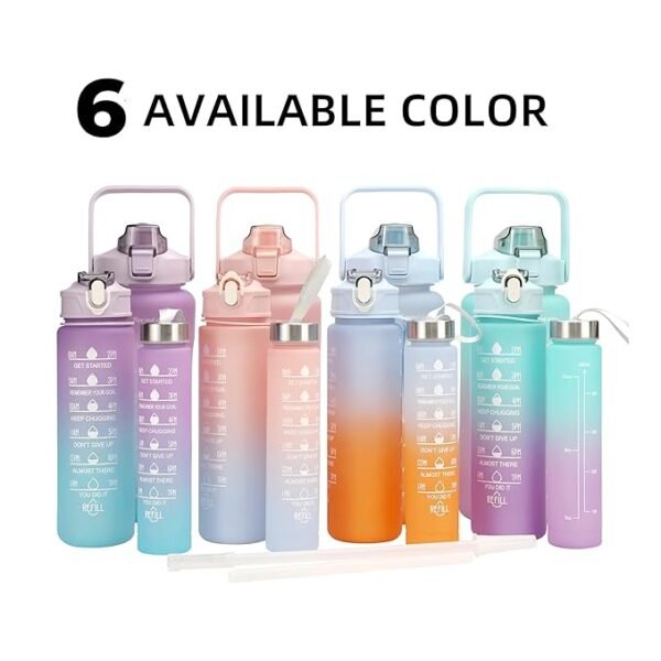 0025 Motivational Silicone Water Bottle 3 in 1 Set – Pack of 3 in Multiple Shades and Sizes for Fitness - Image 2
